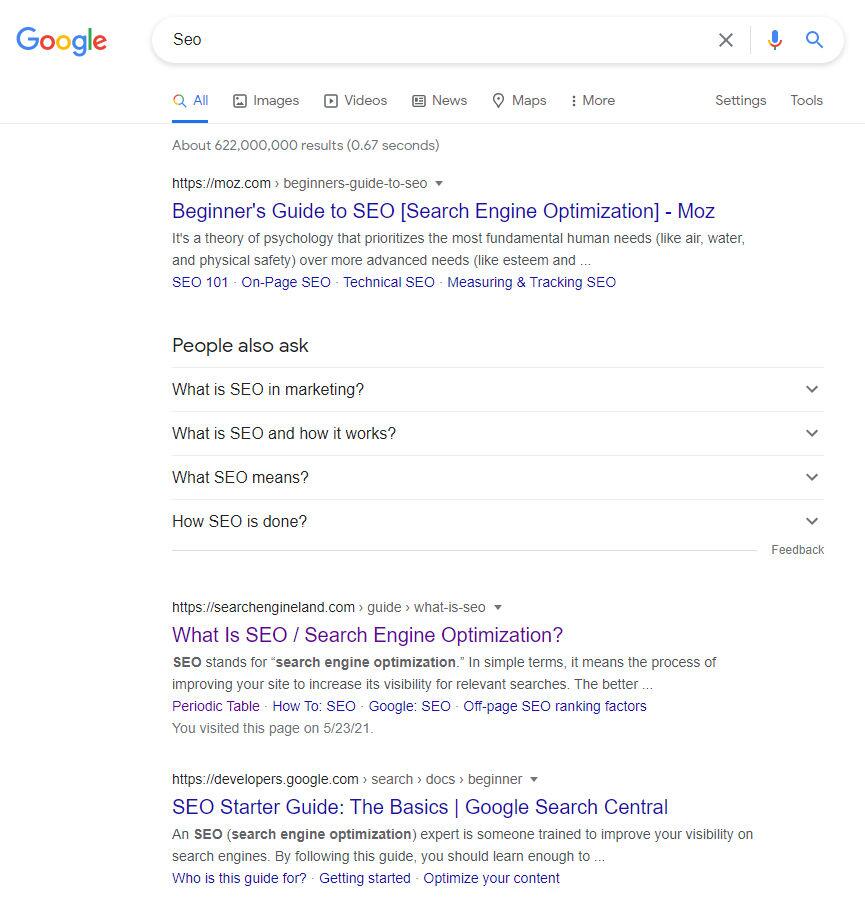 sample google search results nowadays