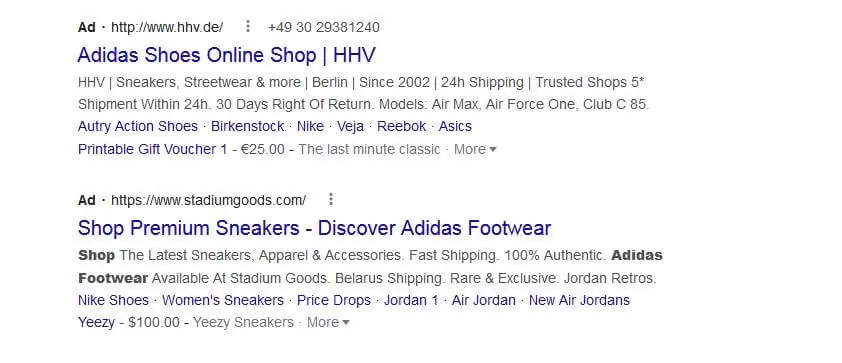 text ads from Google
